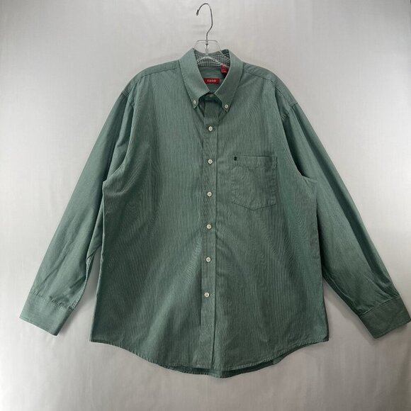 Izod Other - IZOD Shirt Mens Size L Striped Button Down Long Sleeve Woven Cotton Green